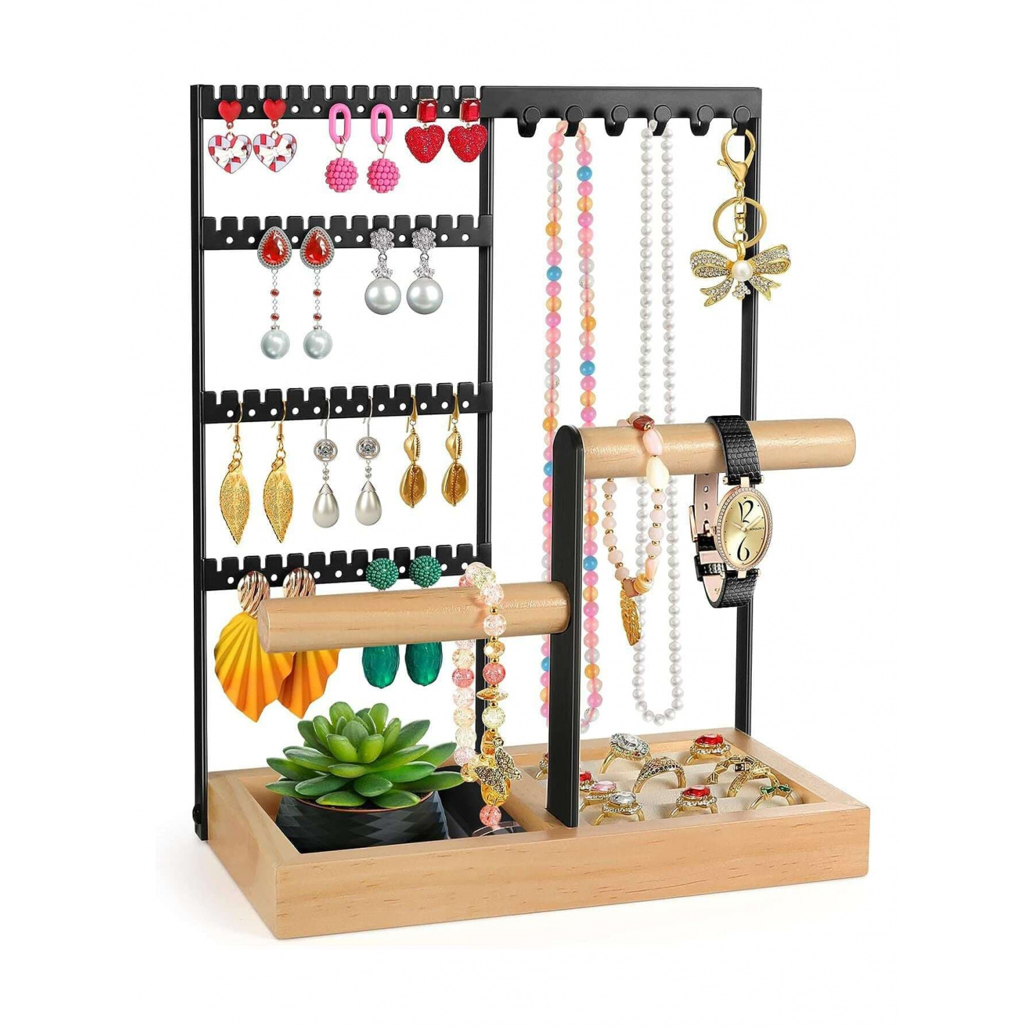 Rotating Acrylic Necklace Holder – Jewelry Organizer With Velvet Tray - View #5