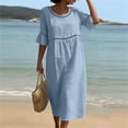 thumbnail image 4 of Dvprdro Womens Summer Cotton Linen Crewneck Half Sleeve Ruffle Hem Lace Detail Loose A Line Maxi Dress Casual, 4 of 6