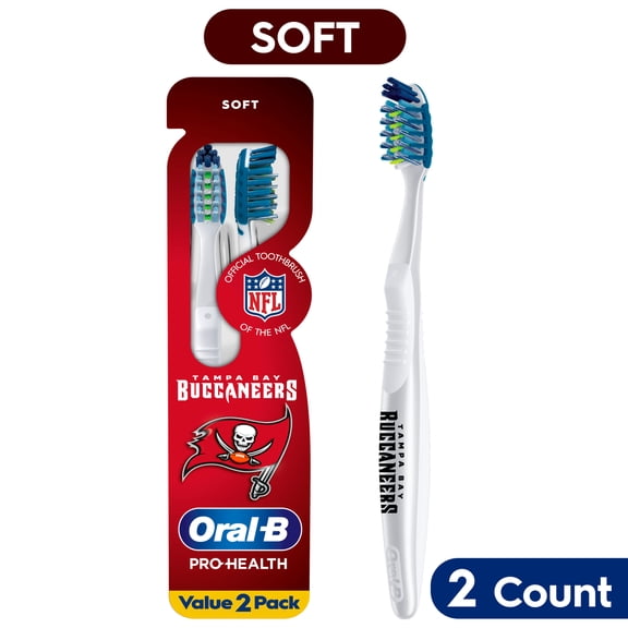 Oral-B Toothbrush, Pro-Health CrossAction, Tampa Bay Buccaneers, Soft Bristles, 2 Count