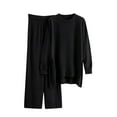 thumbnail image 3 of THDHVS Lounge Sets for Women,Womens 2 Piece Outfits,Fashion Women's Casual Solid Round Neck Long Sleeve Elastic Waist Long Pants Sets Black Free Size, 3 of 4