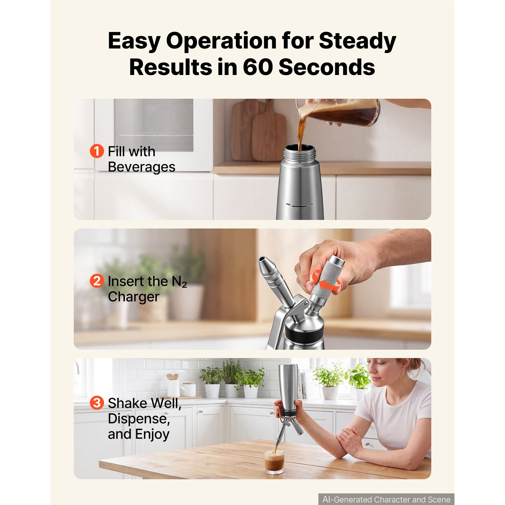 KFFKFF Nitro Cold Brew Coffee Maker 17 oz Nitrogen Dispenser System, Home Brew Coffee Keg, Portable Infuser with Dispenser and Pressure Relief Valve, Ideal Gift for Coffee Enthusiasts