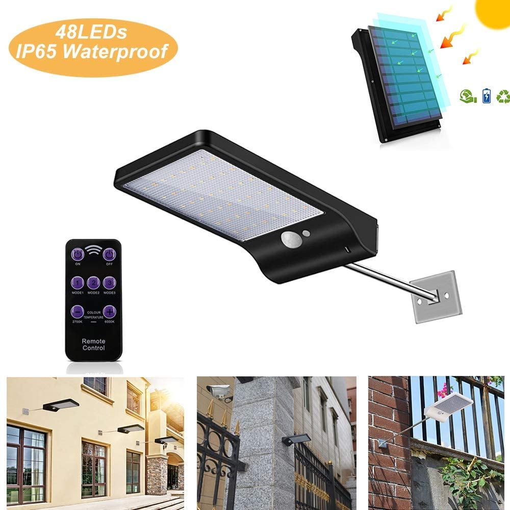 Solar Wall Light Outdoor 48 Led Motion Detector Light Dimmable With