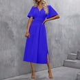 thumbnail image 4 of ZZwxWA Maxi Dress for Women Wrap V Neck Short Sleeve Empire Pleated Waist Summer Casual Elegant Long Dresses with Pockets, 4 of 6