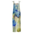 thumbnail image 4 of Gifts Jumpsuits for Women Vintage Cotton Linen Floral Adjustable Strap Pocket Wide Leg Baggy Jumpsuits Overalls Summer Formal Tie-Dye Print Round Neck Sleeveless Long Rompers Yellow m, 4 of 4