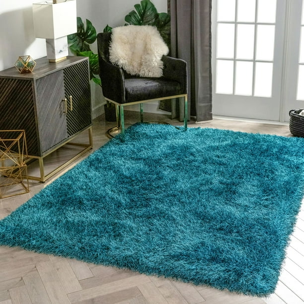 Well Woven Kuki Chie Glam Solid Textured UltraSoft Teal 5'3" x 7'3