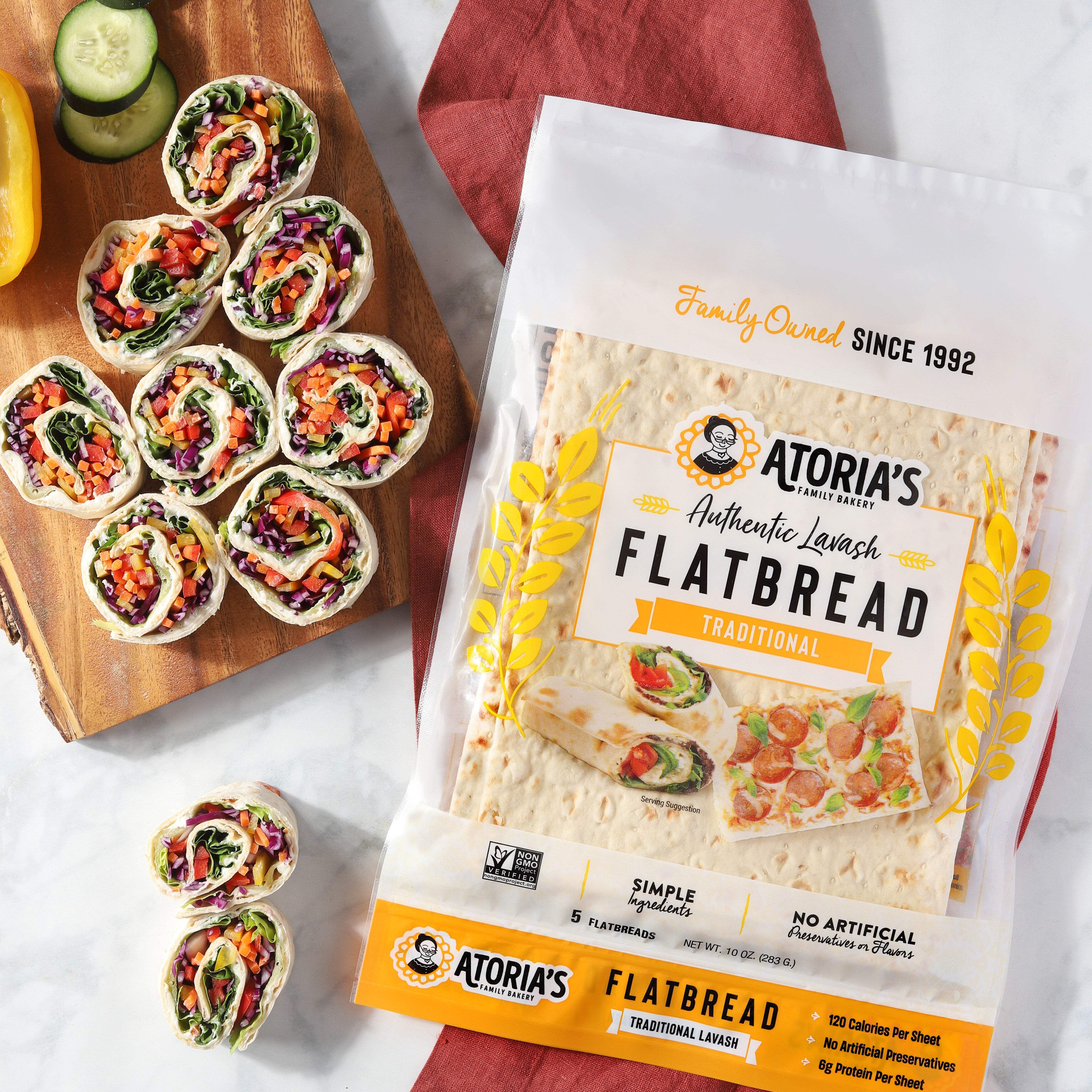 Atoria's Family Bakery Traditional Lavash | Non-GMO, Vegan (10 Pack, 50 Flatbreads Total)