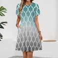 thumbnail image 2 of Moroccan Turquoise Gray Ombre Dress Summer Street Style Dresses Female Short Sleeve Printed Sundress, 2 of 7