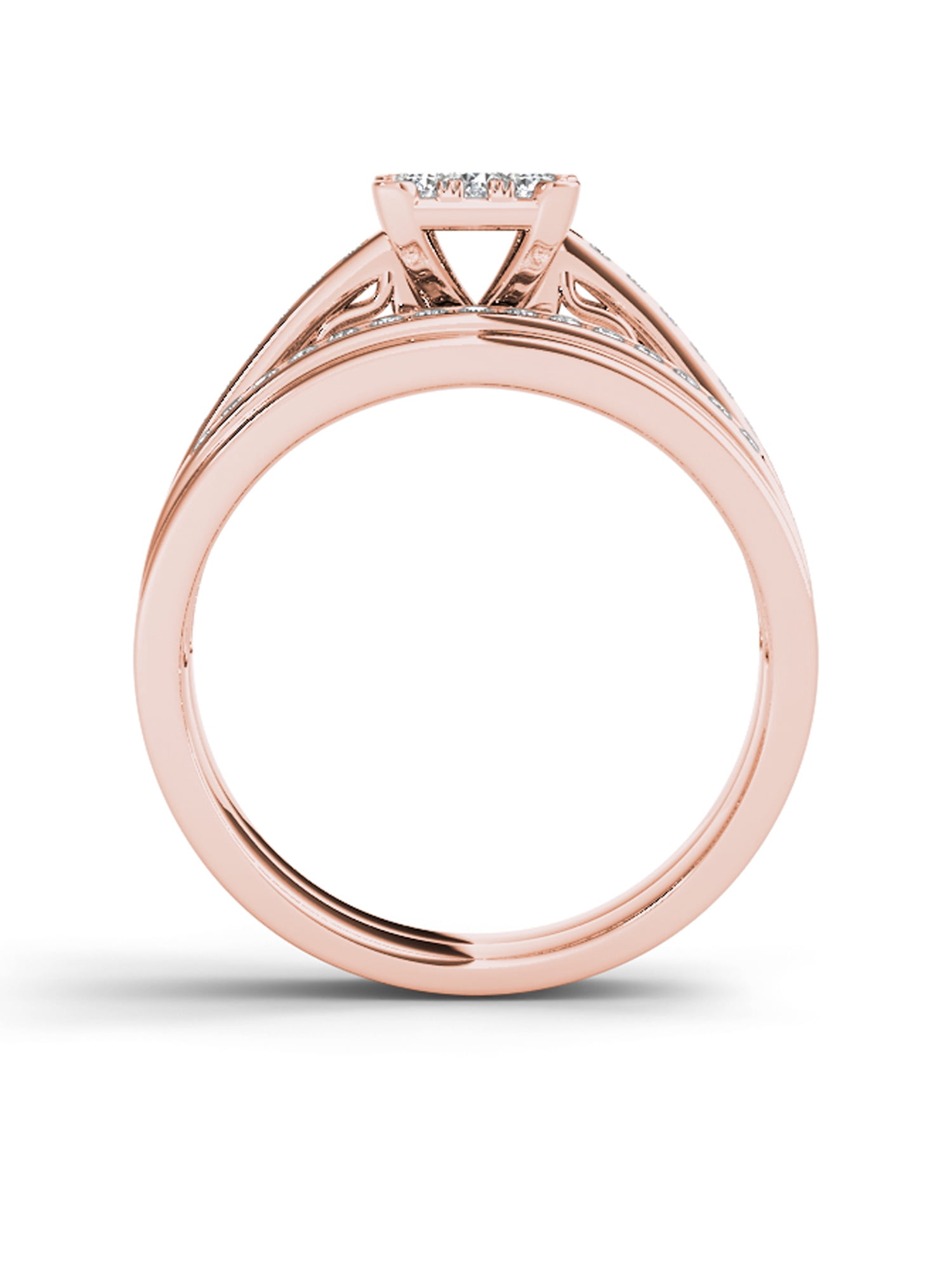 1/2 Carat T.W. Diamond 10kt Rose Gold Square-Shape Cluster Engagement Ring Set