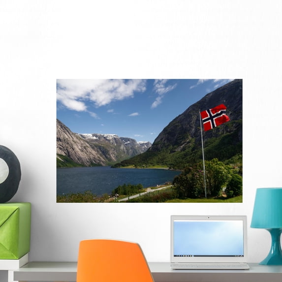 Norwegian Flag Hardangerfjord Norway Wall Mural by Wallmonkeys Peel and Stick Graphic (24 in W x 16 in H) WM208703