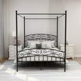 thumbnail image 2 of Aufank  Classic Metal Canopy Bed Frame, Easy Assembly Black Queen, 2 of 6