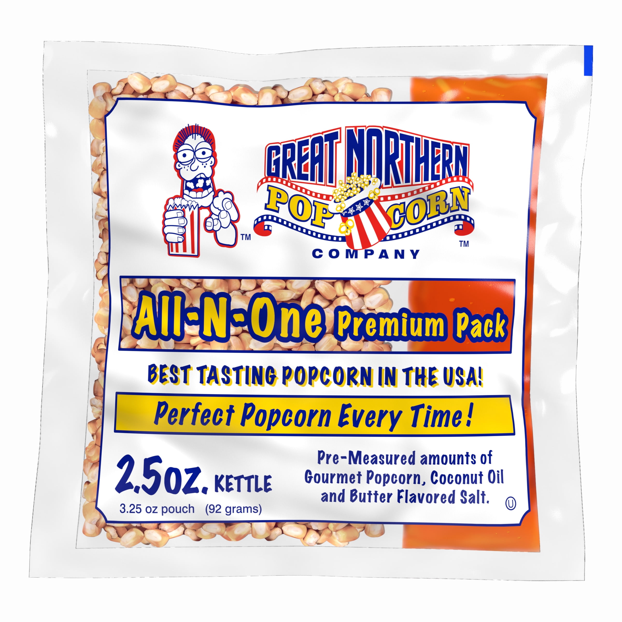 2.5oz Popcorn Machine Popcorn Packets - Pre-Measured, Movie Theater Style, All in One Gourmet Pop Corn Kernels for Popping with Butter Flavored Salt and Oil by Great Northern Popcorn (40 Case)