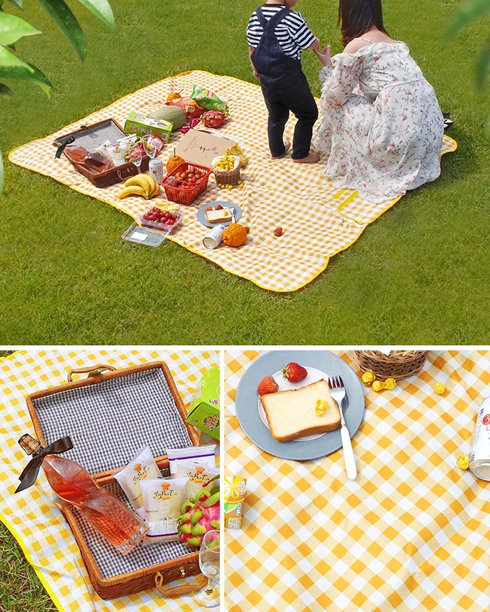 Couverture De Pique-Nique Pilikoll 200x300 Cm Jaune - Tissu Oxford, Poignée, Pliable - Pour Plage, Jardin, Camping, Randonnée
