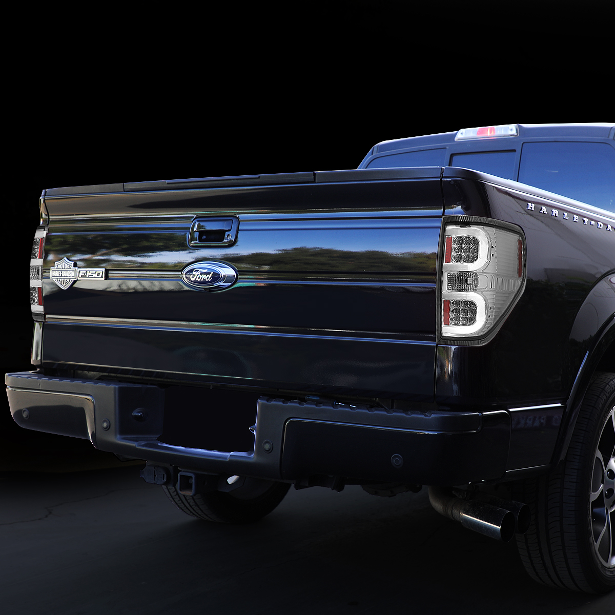 Pair Full LED Tail Lights For 2009-2014 Ford F150 – Chrome Housing / Clear Lens – DNA Motoring