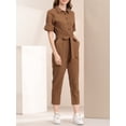 thumbnail image 5 of INSPIRE CHIC Women's Jumpsuit Short Sleeve Collared Button Down Tie Waist Cotton Cargo Jumpsuit S Brown, 5 of 7