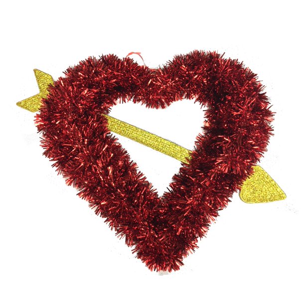 Red Tinsel Heart with Cupid Arrow Valentines Day Hanging Wall Home
