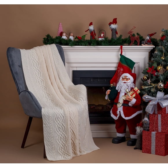 SAOL Luxurios Dara 100 % Laine Mérinos Câble Tricot Aran Lit & Canapé Canapé Jeter/blanc (Naturel) par 69 x 44 Pouces