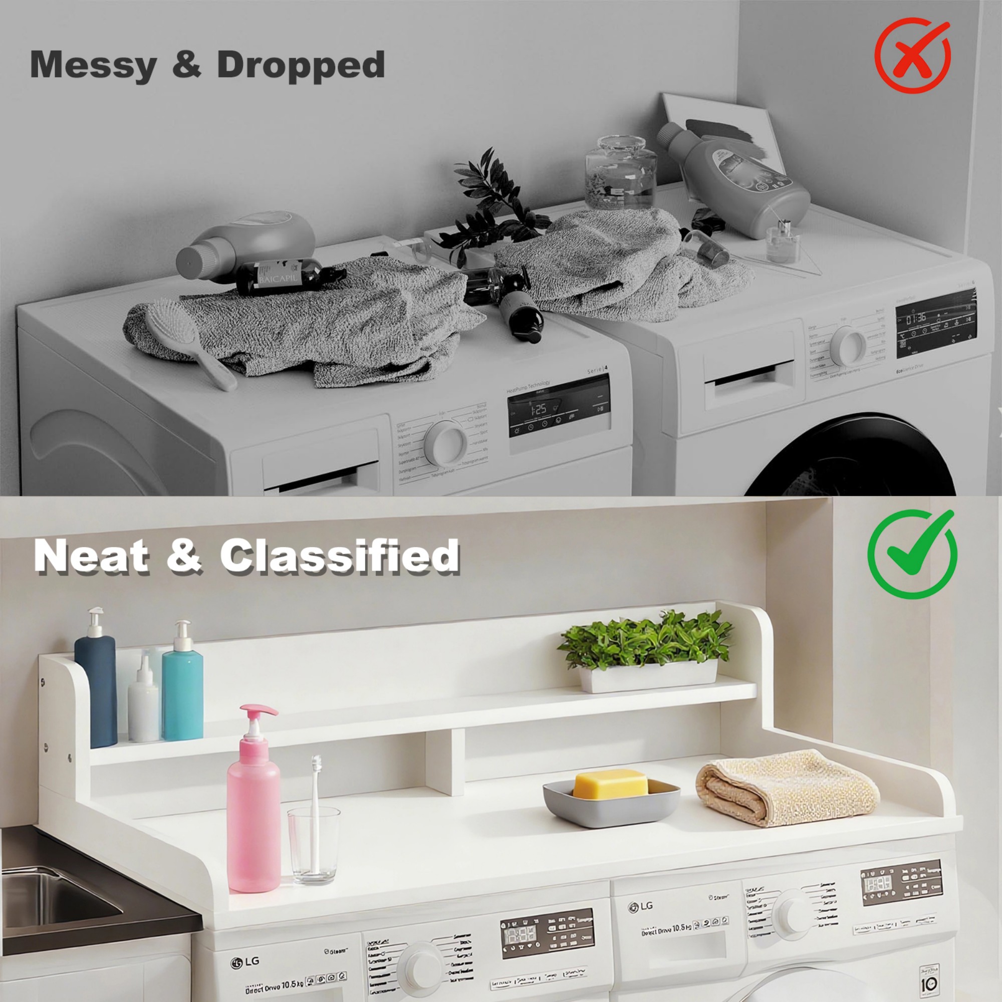 Washer Dryer Countertop,2-Tier Laundry Countertop Cover,Large Space Laundry Topper for Folding Clothes Over Washer and Dryer,54" W x 27.5" D,White
