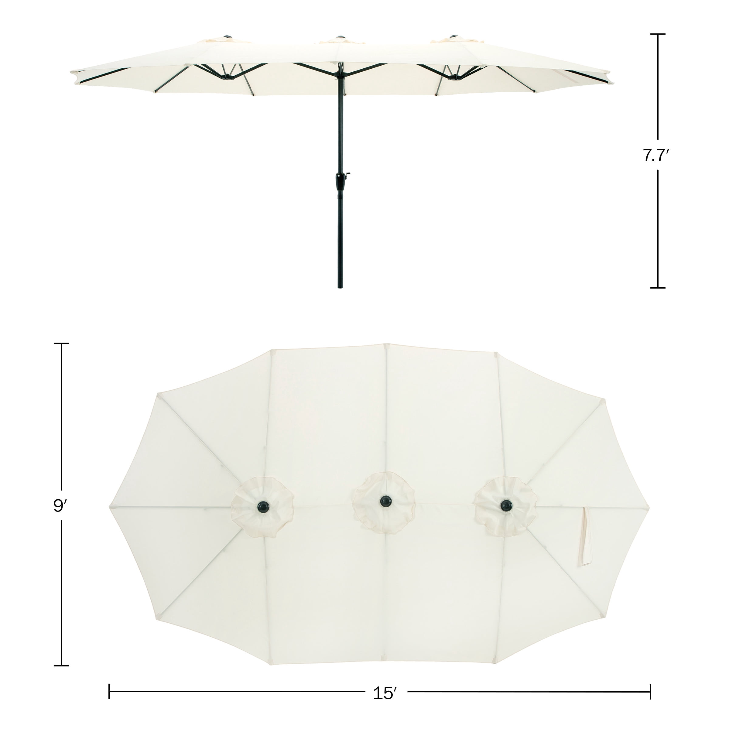 Pure Garden 15 Ft Double Patio Umbrella – XL Sunshade with Hand Crank, Beige