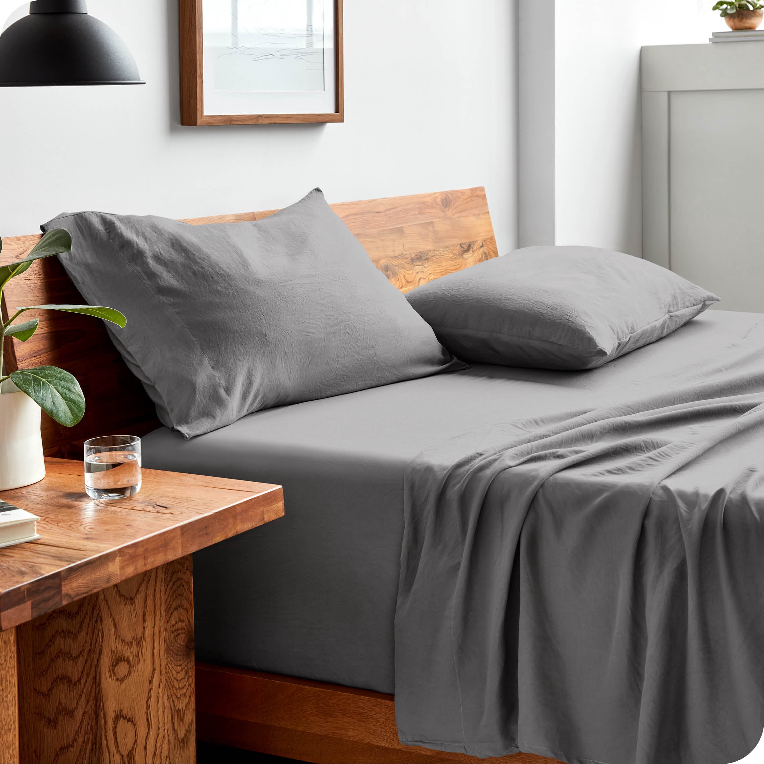 Bare Home Frost Gray Sandwashed Microfiber Sheet Set, Wrinkle Resistant, Deep Pocket, Queen