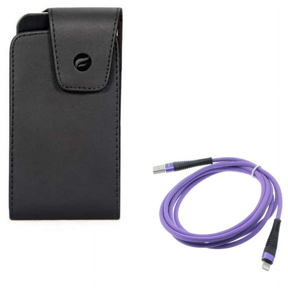 Case Belt Clip w 6ft USB Cable for iPhone XS/X - Leather Swivel Holster Vertical Cover, Purple Charger Cord Power Wire Braided for iPhone XS/X