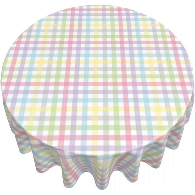 Spring Easter Tablecloth Round 60 inch Watercolor Buffalo Check Plaid Bunny Table Cloths Table Covers for Kitchen Party Dinner Tabletop Decoration