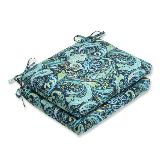 Set Of 2 Blue And Green Paisley Outdoor, Blue Paisley Outdoor Chair Cushions