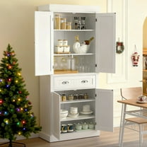 Ktaxon 72" Kitchen Pantry Storage Cabinet with 4 Doors Large Drawer and Adjustable Shelves for Living Room, White
