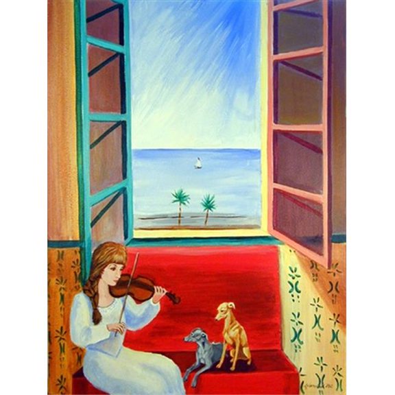 Italian Greyhounds with Mom and Violin Flag - Garden Size, 11 x 15 in.