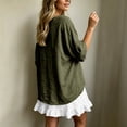 thumbnail image 5 of Puyaiuu Womens 2 Piece Outfit Oversized Roll Sleeve Top Ruffle Hem Mini Dress Casual Beach Matching Set Army Green L Gift, 5 of 7
