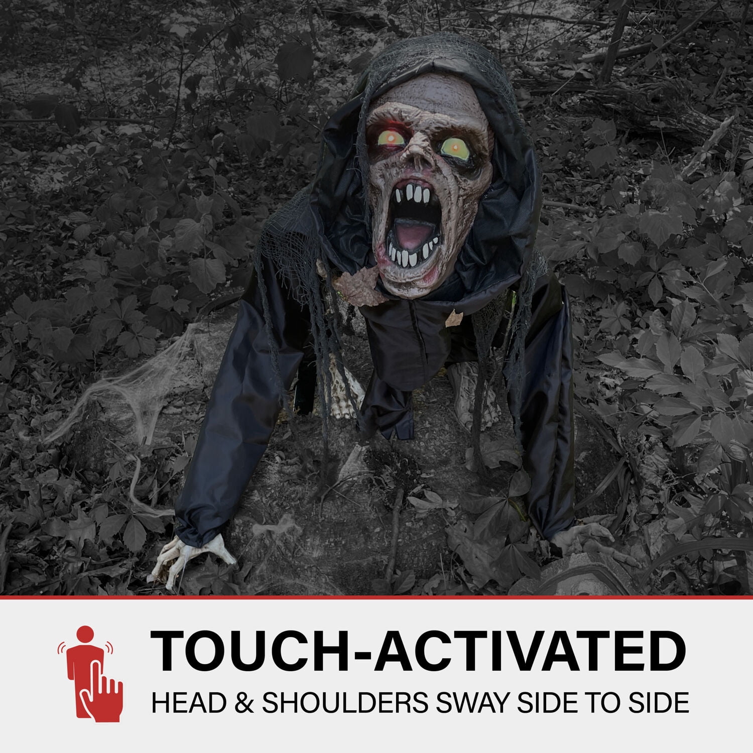 Haunted Hill Farm 3.7 ft Zombie Dog Halloween Animatronic with Lights and Sound, Outdoor Decor, HHDOG-1FLSA