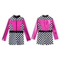 thumbnail image 7 of Aislor Kids Girls Race Car Driver Halloween Costume Long Sleeve Color Block Zipper Unitard Jumpsuit Size 4-14 A Hot Pink 14, 7 of 7