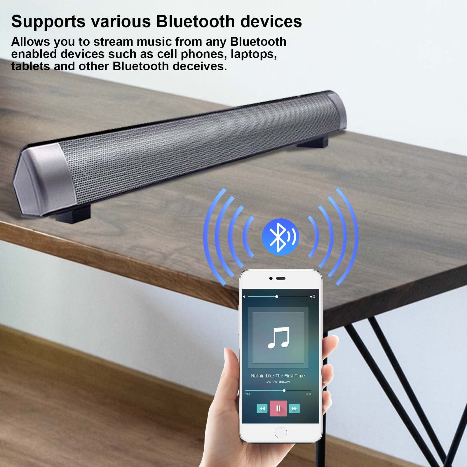 Sound bars Bluetooth Speaker for TV Computer Phone Support TF Music AUX Handsfree Calls Stereo Sound