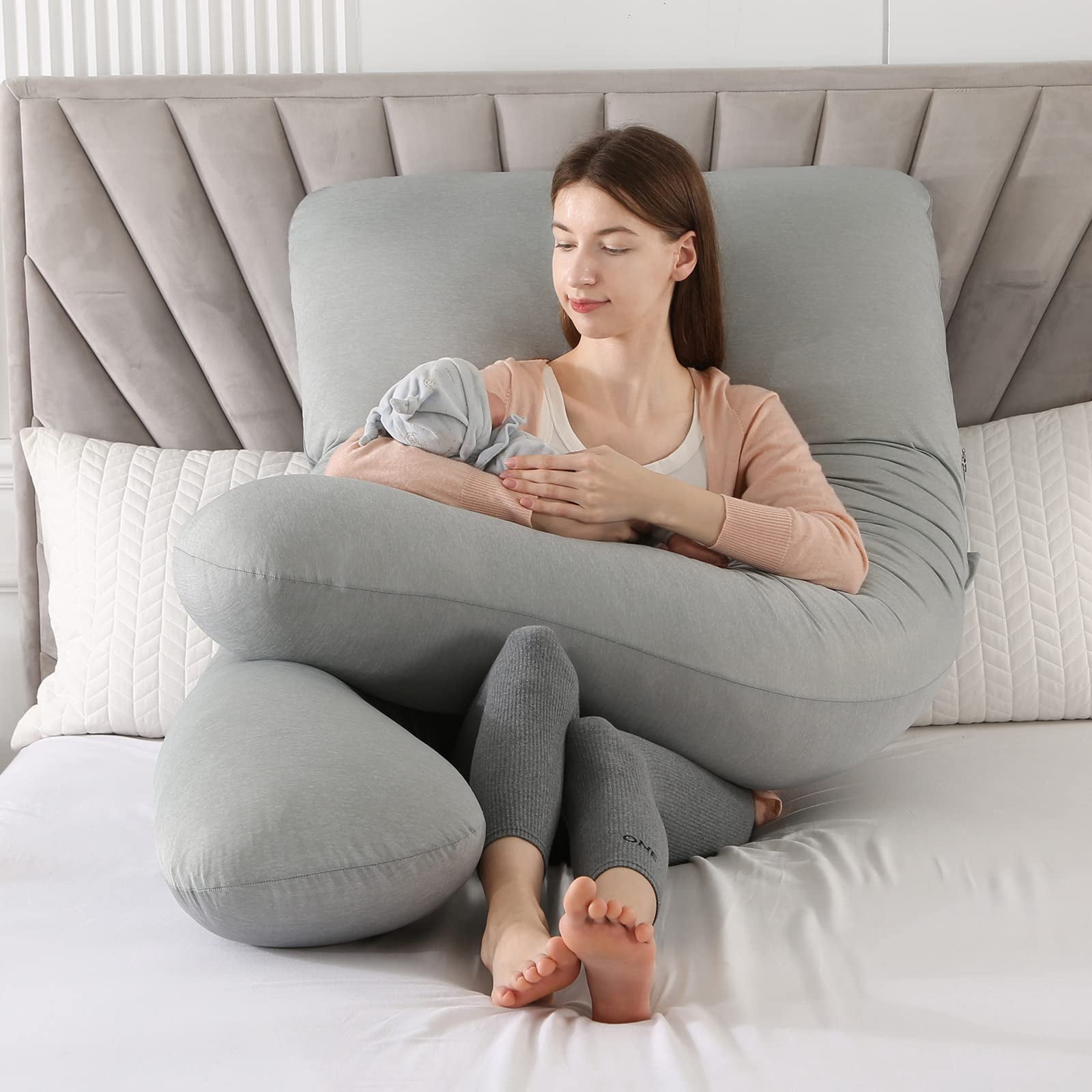 BATTOP Pregnancy Pillow for Sleeping with Cooling Cover, Support for Head,Back,Legs,Belly,Hips, 57 in, Maternity Pillow with Removable Washable Cover