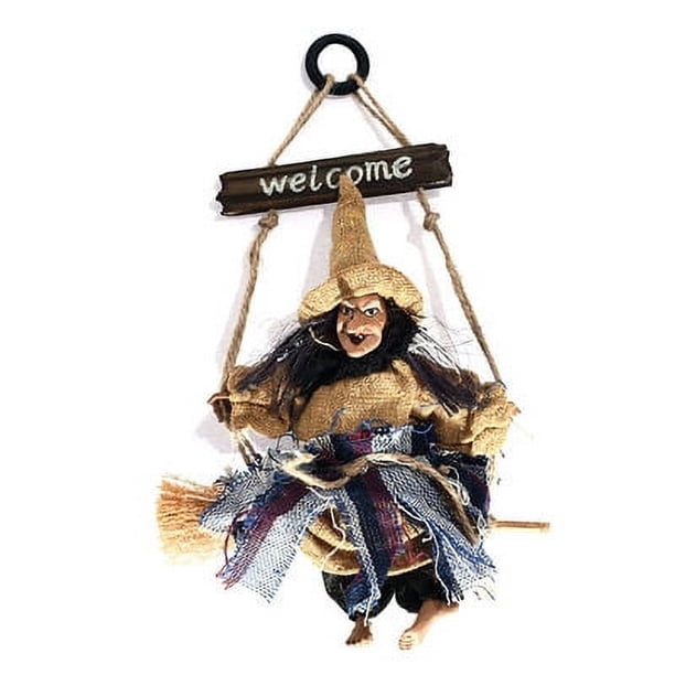 Decoraciones colgantes de Halloween, accesorios de bruja animados para decorar el palo de escoba, decoración de Halloween, muñecas, colgante de casa encantada, 1 pieza (amarillo) oso de fresa Electrónica