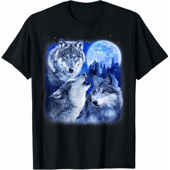 Greenink Greenink Three Wolves Howling at The Moon T-Shirt Wildlife Wolves Lovers Unisex Men Women T Shirt
