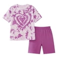 thumbnail image 2 of Girls Outfits School Uniform Size 5-6Y Tie Dye Heart Print Short Sleeve Crewneck Top and Solid Shorts 2 Piece Toddler Girl Clothes, 2 of 3