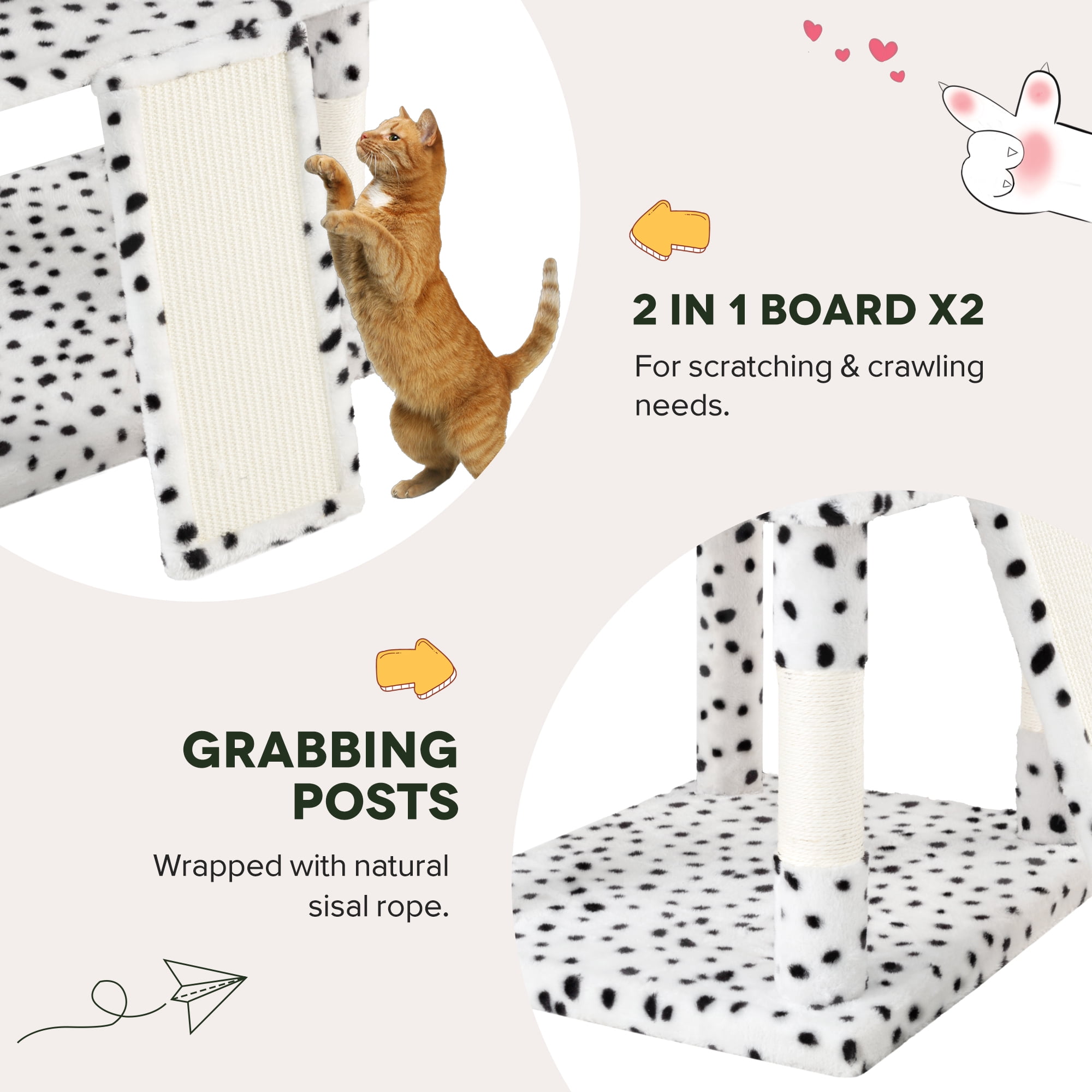 Einfach 81" Multi-Level Tall Cat Tree Tower, Larger Cat Condo with Hammock, Cozy Pussycat Perches, Sisal Scratching Posts, Black & White Spotted