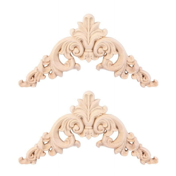 2X Madera Sin Pintar Roble Tallado Esquina Onlay Apliques Muebles Decoración para El Hogar 12.5X12.5cm