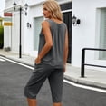 thumbnail image 5 of Feancey Plus Size Women's Capri Pajama Set Sleeveless Ruched Tank Top Elastic Waist 2 Piece Loungewear Solid Color Casual Pj Sets Gray 5XL, 5 of 8