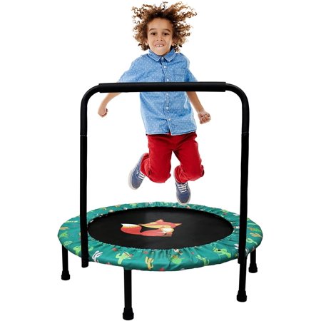 Nukied Kids Trampoline with Foldable Bungee Rebounder Adjustable Handrail and Safety Padded Cover Mini Trampoline for Indoor and Outdoor use