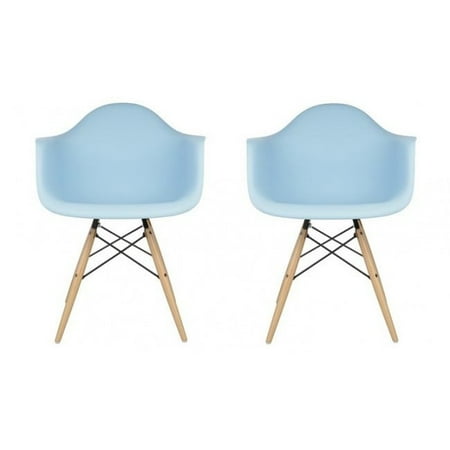 - Blue Plastic Armchair with Wood Eiffel Legs Contemporary Retro Blue Accent Plastic Dining Armchair (Set of 2)