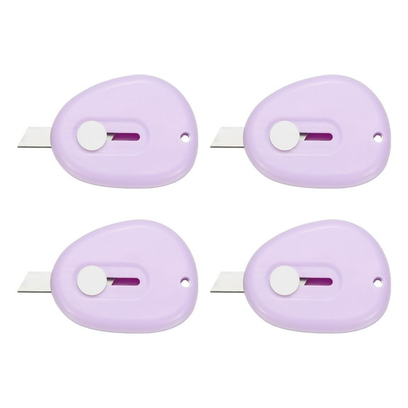 Uxcell 4 Pcs Mini Box Cutters Retractable, Small Utility Knife Portable Letter Opener Blade with Keychain, Purple