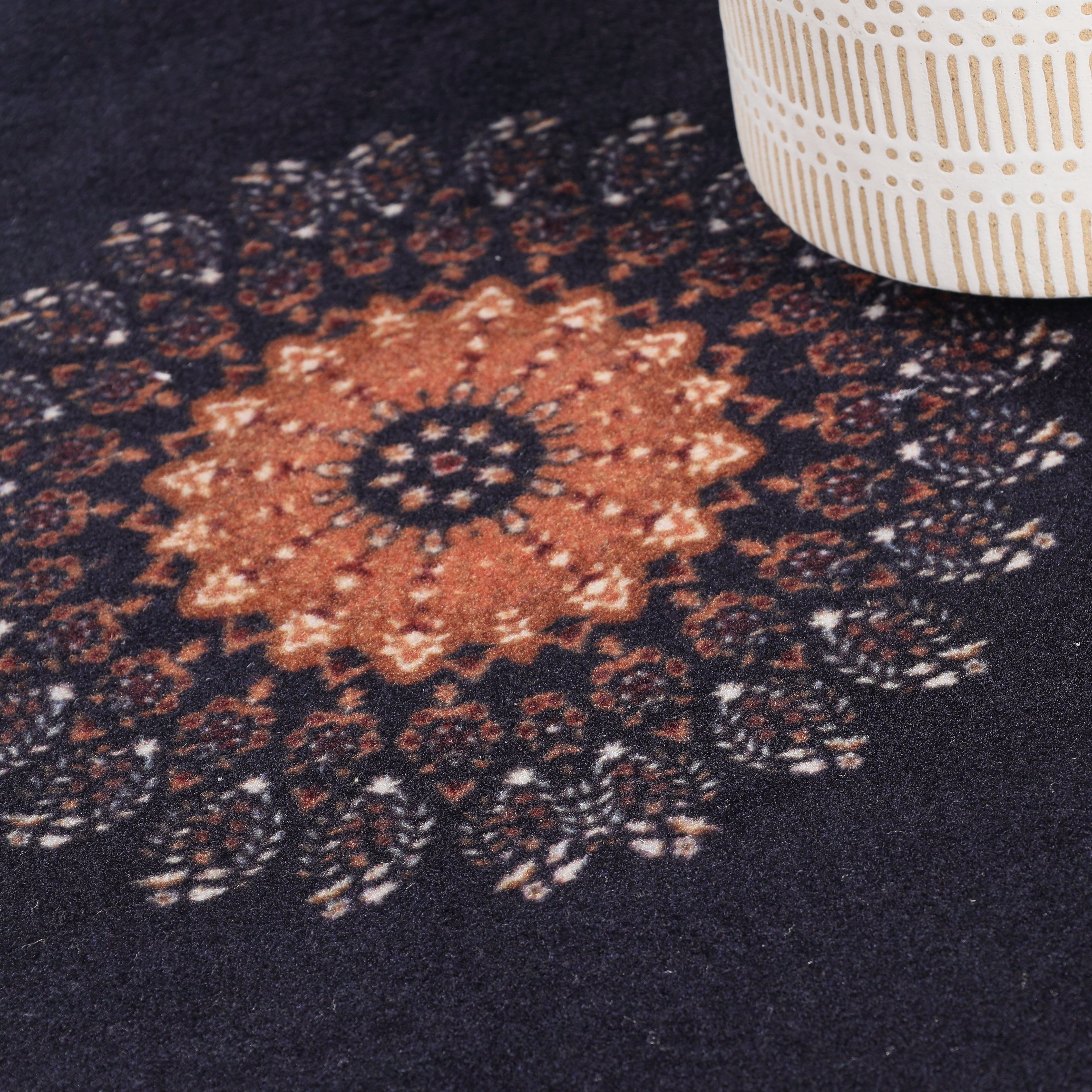Superior Nanterre Floral Medallion Washable Indoor Area Rug, 10' x 14', Black - Ivory