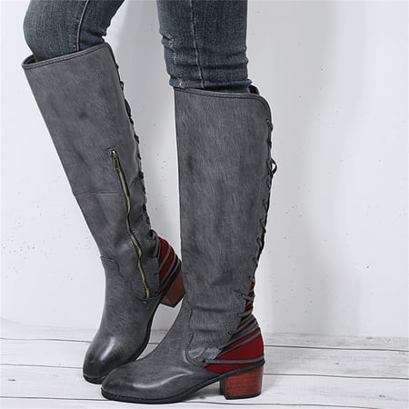 

Christmas Retro Boots Heel High Heeled Toe Ladies Boots Boots Thick With Round Women s Boots