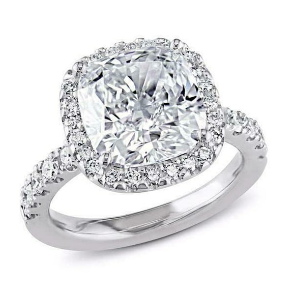 HeartsAndYou 3ct Cushion Cut Moissanite Halo Engagement Ring for Women 18k White Gold over Silver Round Accents