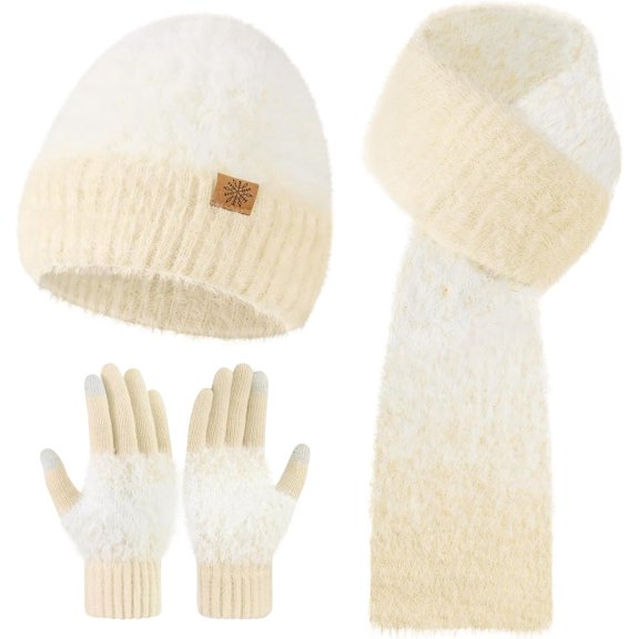 Winter Beanie Hat Scarf Gloves Set for Women Touchscreen Knit Thick 3 in 1 | Womens Fleece Lined Skull Cap Long Scarves Set, Warm Soft Warmer for Men,Hat and Gloves for Women,Scarf for Women,