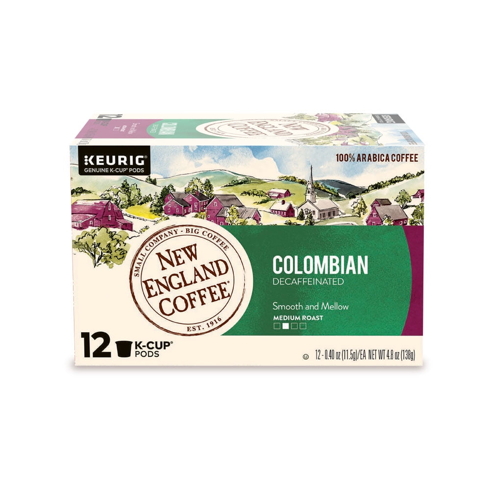 New England Coffee Decaf Colombian Coffee Pods, 12 Count for Keurig & K-Cup Compatible Brewers