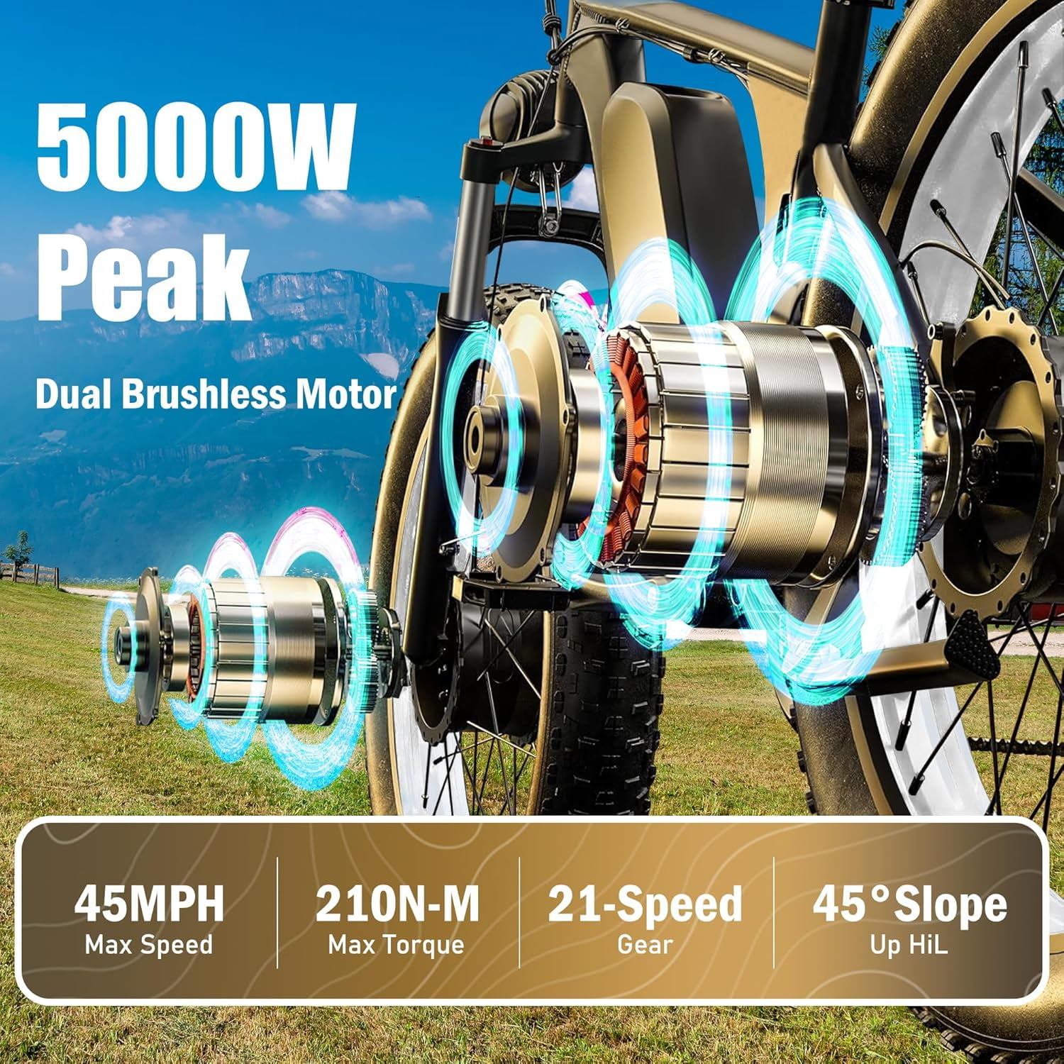 5000w Peak Dual Motor Electric Bike, 26" Fat Tire All Terrain Electric Bike for Adults, Shimano 21 Speed 45-50 MPH Off-Road Commuter Mtb, 60V 25AH Front Suspension & Hydraulic Disc Brake Ebike