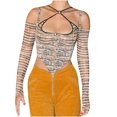 thumbnail image 1 of Sexy mujer Casual impreso manga larga espalda descubierta terrón hombro pulóver blusa camiseta Tops Fridja qr1584, 1 of 9