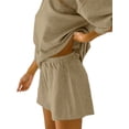 thumbnail image 3 of Women 2 Piece Outfits 3/4 Sleeve Tops and Elastic Waist Shorts Lounge Sets, 3 of 6